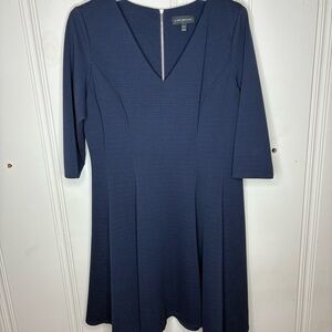 Navy Blue Dress Flattering Shapely Midi Sz 18/20 Career Lane Bryant 3/4 Sleeves
